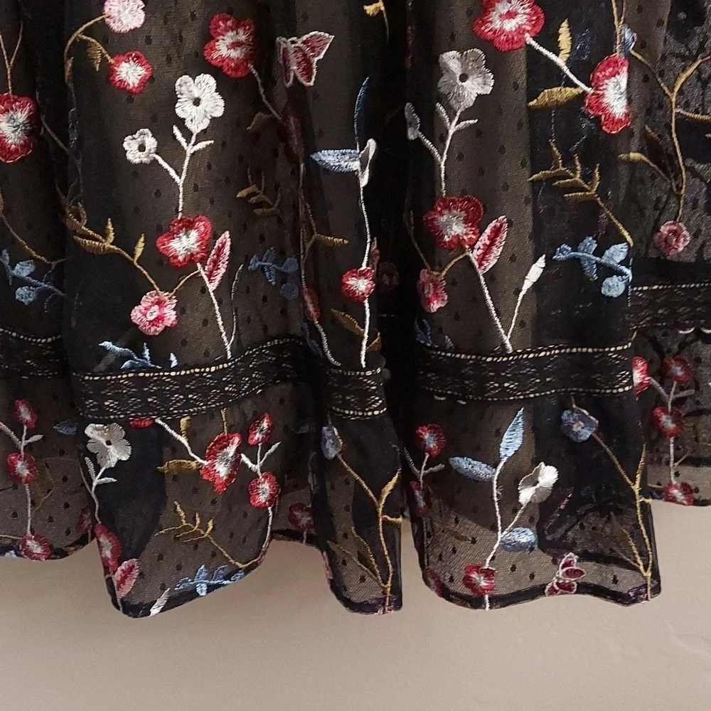 ADRIANNA PAPELL Black Floral Embroidered Tiered Fit Off-the-Shoulder Dress NEW 6 - Picture 7 of 15